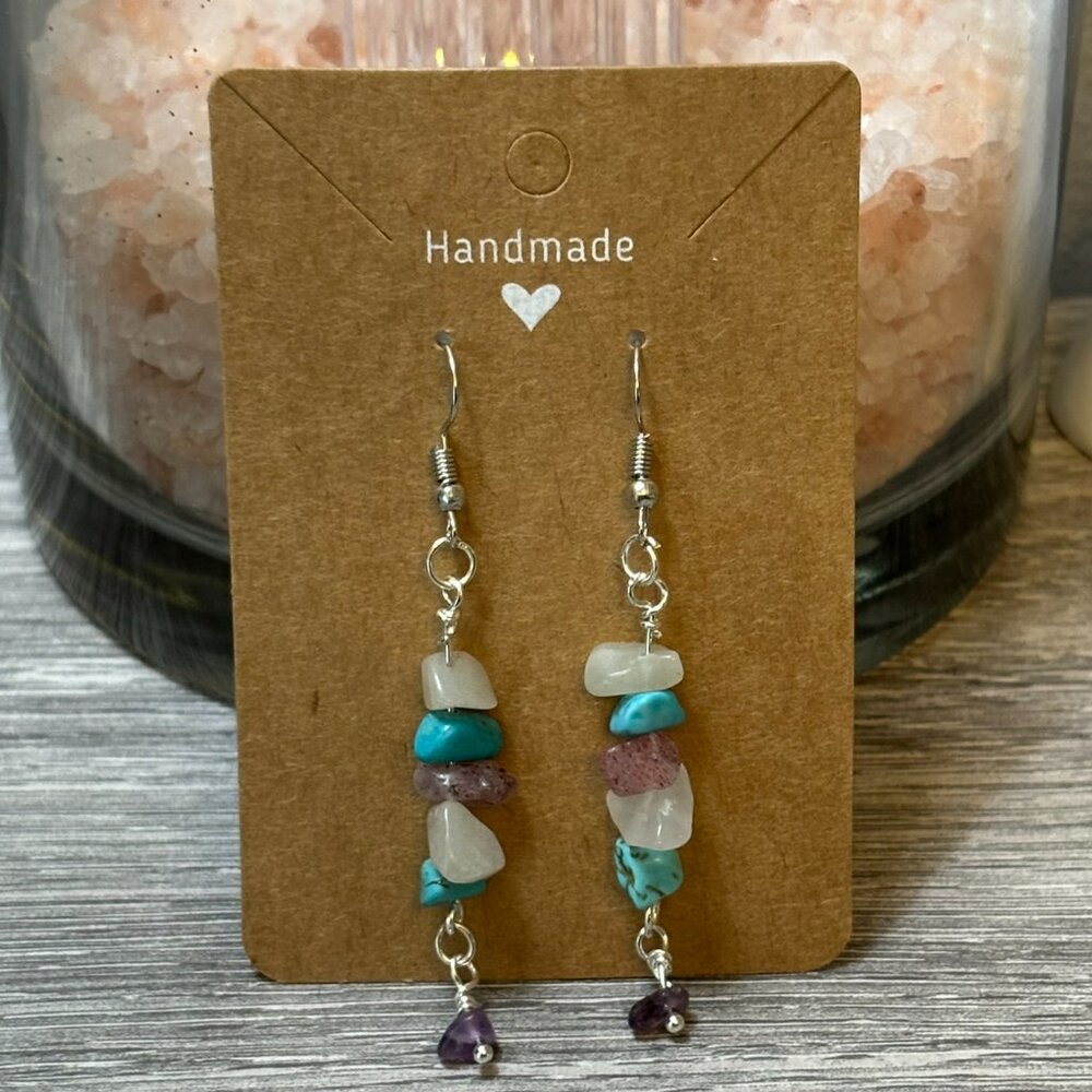 Natural Stone Gemstone Cascade Handmade Dangle Earrings